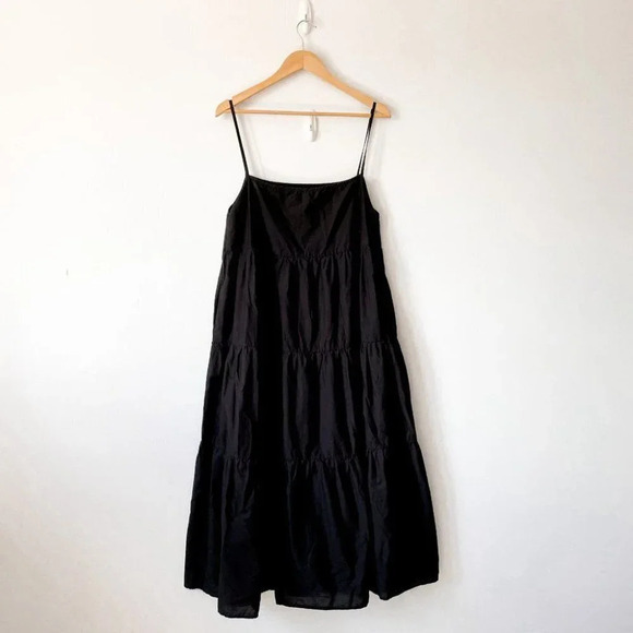 Matteau Tiered Maxi  Long Cotton Square Neck Sundress Black Sz 10 - Picture 5 of 10